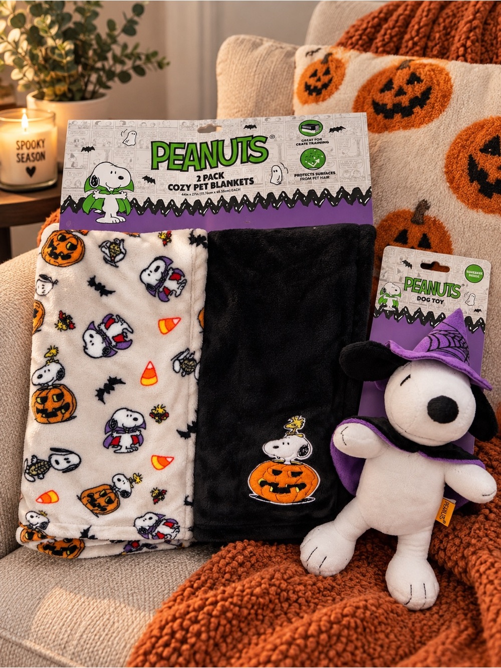 Peanuts dog Halloween 2 set Snoopy Costume Blanket & Plush Set - Black & White